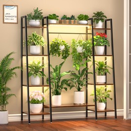 BACEKOLL Plant Stand Indoor with Grow Lights, 6 Tiered Metal Plant Shelf, 55" Large Plant Stand for Indoor Plants Multiple, Corner Plant Holder Display Shelves, Tall Plant Rack for Living Room, Patio