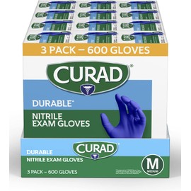 Curad Nitrile Exam Gloves, Durable, Powder Free, Chemical Resistant, Medium, 600 Count