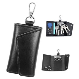XLKJ Leather Key Case, Key Case with 6 Key Hooks, Car Key Case, Car Key Holder, Wallet, black