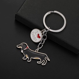 TEAMER Cute Dachshund Keychain Sausage Dog Charm Pendnat Keychain Dachshund Lover Pet Animal Jewelry For Women Men (Black)