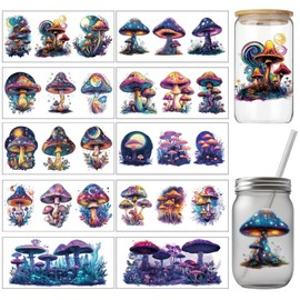 arricraft 10 Sheets Fantasy Mushroom Mugs Transfer Paper, 11x24cm (4.33x9.45 inches) Starry Mushroom Transfer Stickers Waterproof PVC Decals for DIY Glasses Furniture Window Decoration Stickers