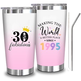 30th 1995 Birthday Gifts for Women, 30 Year Old Birthday Cups Gifts for Her, 30th Birthday Decorations for Woman, Cool 30 Gift for Women Turning 30, 30 and Fabulous 20 OZ Stainless Steel Tumbler