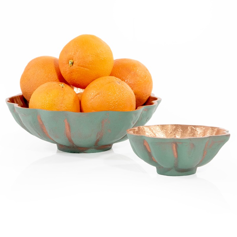 ANDALUCA Decorative Metal Turquoise Copper Finish Clamshell Bowls Set of
