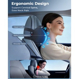 Aukee Car Headrest Pillow with Genuine Leather Cover Memory Foam Neck Cushion for Driving Home Office Black (Pack of 2)