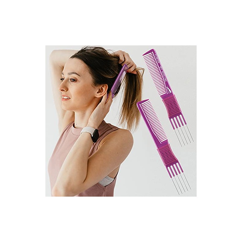 4 Pieces Carbon Lift Teasing Combs with Metal Prong Lift