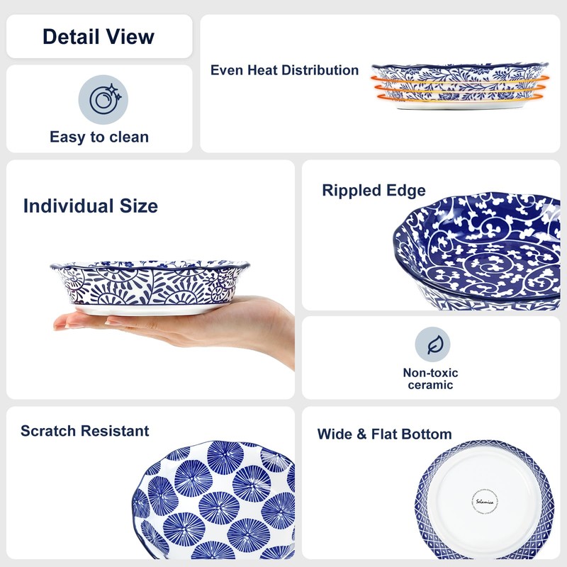 Selamica Ceramic Mini Pie Pans, 6 Inch Pie Dish for