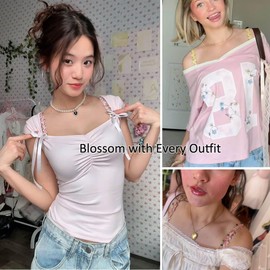 Moly Story Floral Bra Straps for Women,Decorative Flower Lace Strap for Strapless Dress/Bra (Blue)