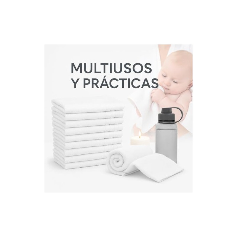 Toallas Faciales Blanco 100 Algodón Suaves Absorbentes Hotel Piezas
