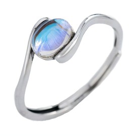 NicoWerk Ring Silber 925 Damen - Verstellbarer Silberring Damen 925 Silber, Ring mit ovalem schillerndem Stein Glänzend Elegant Bunt Offen SRI1116