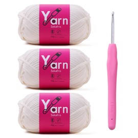 Sekafris Crochet Yarn with Cotton Yarn for Crocheting - Crochet Knitting Yarn for Beginners with Easy-to-See Stitches - Yarn for Crocheting - Parfait Chunky Yarn -Cotton-Nylon Blend (White)