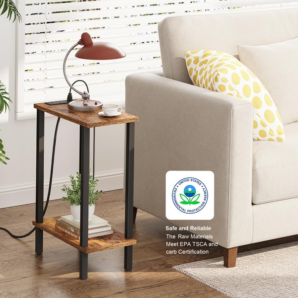 TUTOTAK TUTOTAK Small End Table with Charging Station, Narrow Side