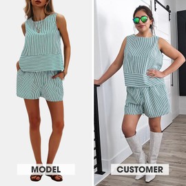 EXLURA Women's Summer 2 Piece Outfits Sleeveless Tank Top Matching Shorts Sets Cotton Striped Sweatsuits Vacation Beach 2025