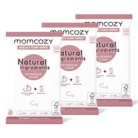 Momcozy Momcozy Natural Breast Pump Wipes for Pump Parts Cleaning On-the-go, 30 Count (Pack of 3), Flash Clean & Resealable Pump Wipes