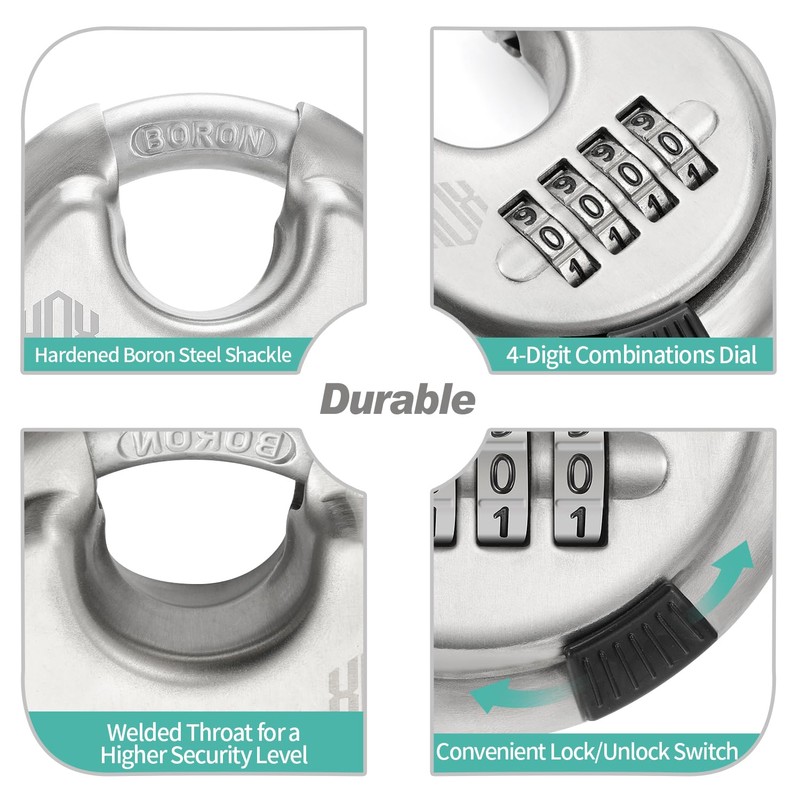 HOX Boron Shackle Combination Disc Lock, 70mm Stainless Steel Body,
