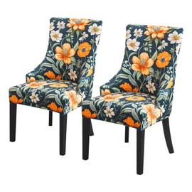 FORCHEER Wingback Dining Chair Covers Set of 2, Velvet Stretch Wing Back Chair Slipcover with Arms Low Side Washable (Velvet Foral)