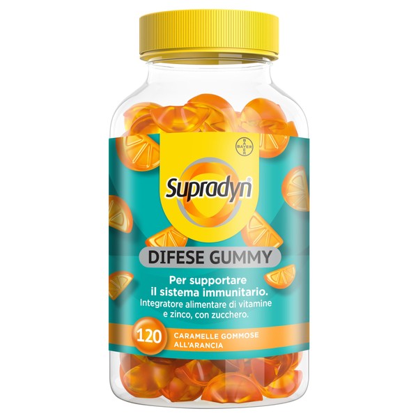 Supradyn Gummy Defense Multivitamin Candies, Multivitamin Supplement for Immune Defense Adults with 7 Vitamins and Zinc, Vitamin D, Vitamin C, 120 Gummy Vitamins Orange Flavour