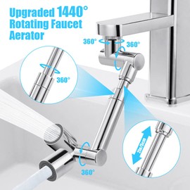 Flintronic Rotating Tap Attachment, 1440 Degree Rotating Multifunctional Extension Tap, Tap Attachment with 2 Adjustable Perlators, Faucet Extender, Tap Extension for Kitchen, Bathroom