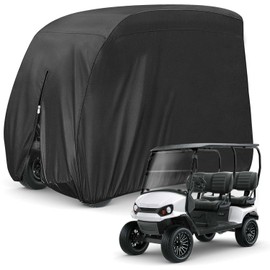 KISEER 4 Passenger 420D Waterproof Golf Cart Cover fits EZ GO Club Car Yamaha, Sunproof Dustproof (Black, 112 Inch)