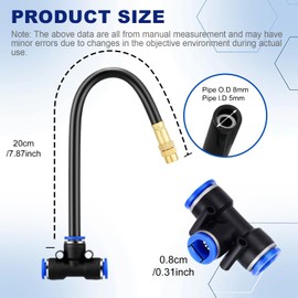 15 Pcs Brass Misting Nozzles Tee with 8inch Built in Hose, 360° Rotation Adjustable Water Mister Nozzle Thread Sprayer for Garden Watering System