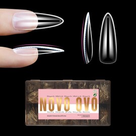 NOVO OVO L Natural Thick Almond Nail Tips for Flat Nails, Extra Thick Long False Nails Press on, Full Cover Soft Gel Extension Fake Nail for Acrylic kit, Clear X 15 Sizes 450pcs