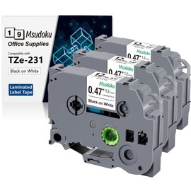 Msudoku 3-Pack TZ Tape 12mm 0.47 x 26.2 Laminated White Tape Compatible for Brother Label Maker Tape Cassette Tape for P Touch PTH110 PTD410 Black on White