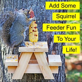 Large Squirrel Picnic Table Feeder - Cedar Squirrel Feeders for Outside Trees, Deck, Fence - Funny Corn Cob Holders, Novelty Hanging Mini Picnic Table for Squirrels, Fun Wooden Chipmunk Bench Platform
