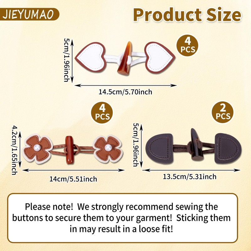 10 Pairs Leather Toggle Buttons, PU Leather Horn Buttons Coat