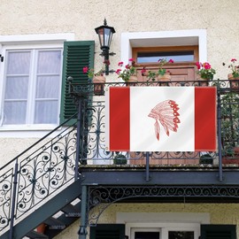 3×5 FT Canada Native Flag,Large Canadian Indigenous Feather Crest Decor,Double Side Digital Printed 150D Polyester Banner With Canvas Header Brass Grommet For Outdoor Indoor Parade Car