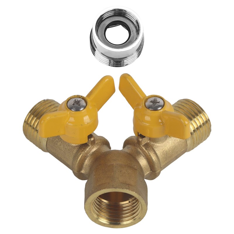 G1/2 Brass Garden Irrigation 2 Way Y Hose Splitter Double
