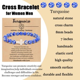 COLOYAN Christian Cross Beaded Bracelet Religious Cross Bracelet 8mm Natural Stone Healing Stretch Bracelets for Women Men, Suitable, Stone, no gemstone