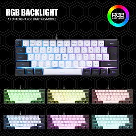 Mini Teclado RGB, Teclado Ergonómico para Juegos de 61 Teclas con Interfaz Tipo C, Teclado Mecánico con Retroiluminación LED para 98 NT 2000, XP, OS  