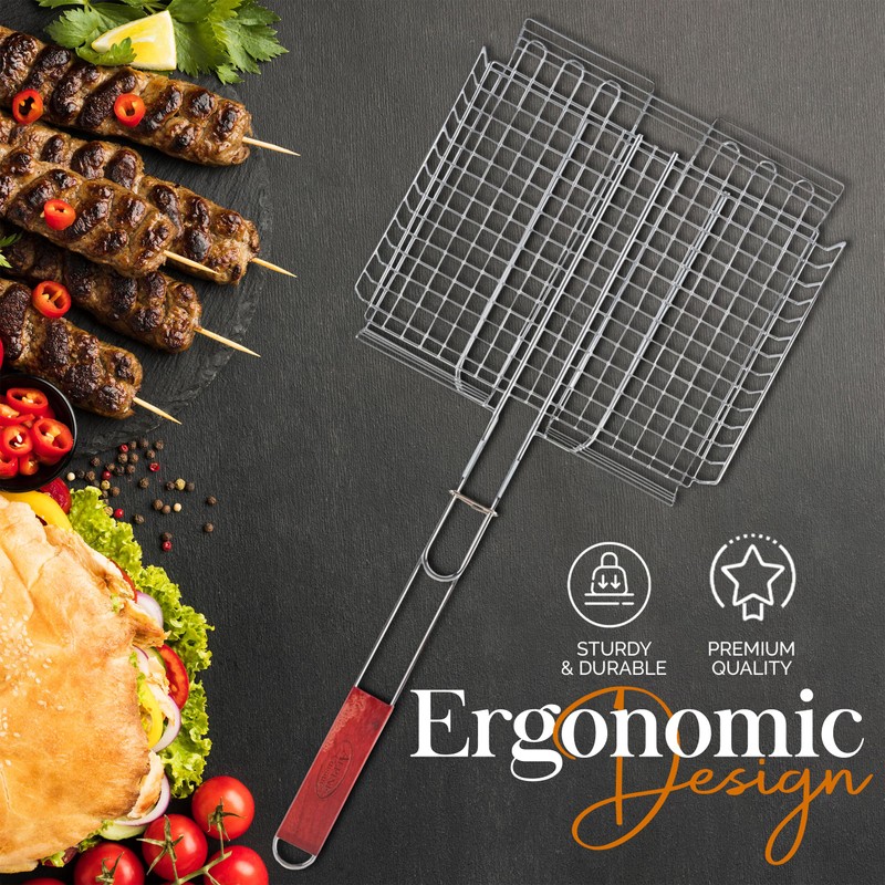 Alpine Cuisine BBQ Grill Basket 24.5 Inch Rectangular with Comfortable