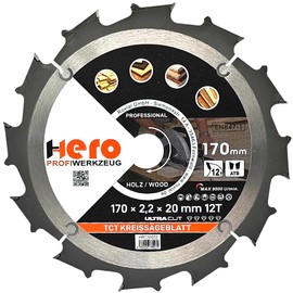 HERO Circular Saw Blade 170 x 20/16 mm 12 Teeth Carbide Saw Blade TCT Replacement Saw Blade for Woodworking Soft & Hardwood, Non-Ferrous Metals Universal Hand Saw, Mitre Saw, Table Saw, Chop Saw