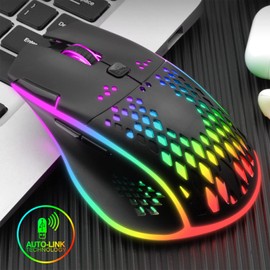 VEGCOO Wireless Gaming Mouse, C30 Silent Click Wireless Rechargeable Gaming Mouse with Double-Click Key and Colorful LED Lights, 3 Level Adjustable DPI, 400mah Lithium Battery for Gaming and Working