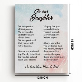 Inspirational Daughter Canvas Wall Art to Our Daughter from Mom Dad Canvas Prints Framed Paintings Artwork Ready to Hang Home Wall Decor 15x11.5 Inches