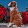 ATCS Realistic Boxer Puppy Dog Garden Sculpture Holding Solar LED