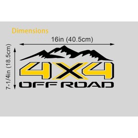 Jfbrix 2Pcs 4x4 Off Road Decal Stickers with Mountain for Truck Bedside (Yellow and Black)
