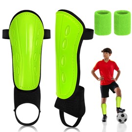 BLAZDEVE Football Shin Pads for Toddler Kids Youth, Non-Slip Shin Guards with Ankle Protection, Kid Soccer Training Equipment for Football, Hockey, Rugby (Fluorescent Green, M 4-8th)