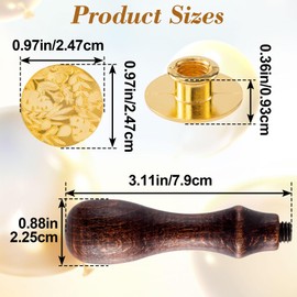 SmallCat Wax Seal Stamp Kit, 8PCS Brass Wax Seal Stamp, 1PCS Wooden Handle, 8 Patterns Flower Butterfly Plant Wax Sealing Stamps for Wedding Invitation, Envelop, DIY Crafting - Gold