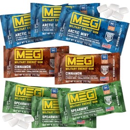 MEG - Goma de energía militar | 100 mg de cafeína por pieza + aumentar la energía + potenciar el rendimiento físico + Multi sabores de menta ártica, m