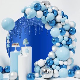 OERJU 7.2x7.2ft Royal Blue Glitter Round Backdrop Luxurious Blue Sequins Deluxe Drippy Photography Background Circle Backdrop Cover for Birthday Baby Shower Party Decoration Photo Booth Props