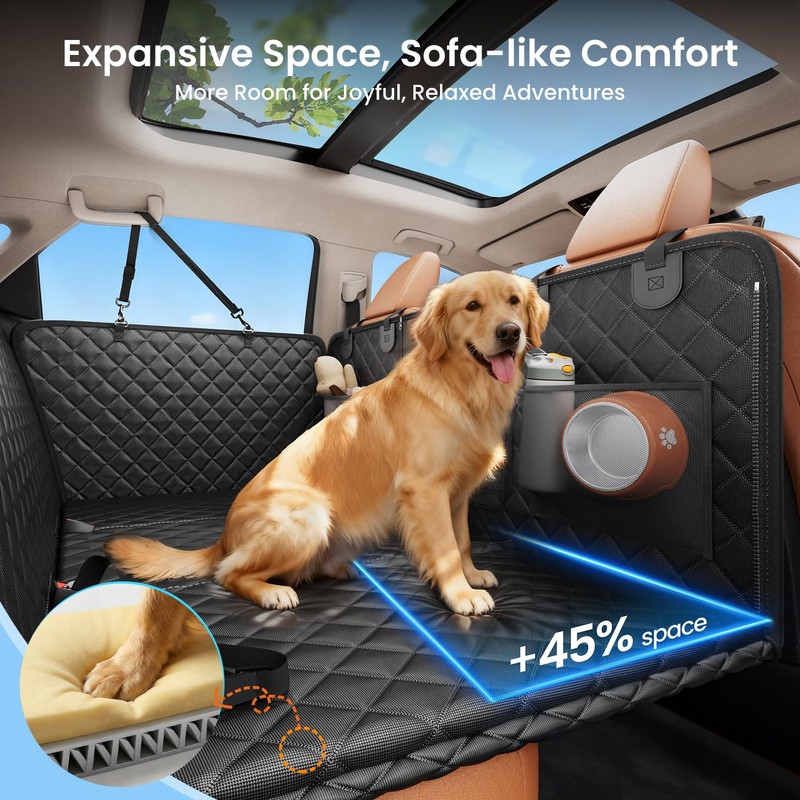 REEVAA 2.0 Hard Bottom Back Seat Cover for Large Dogs,