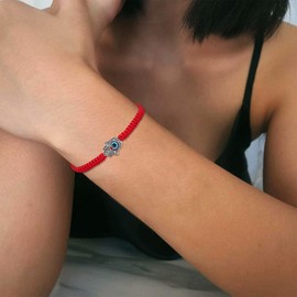 Fesciory Evil Eye Bracelets for Women, 2Pcs Adjustable Red String, 7 Knots Braided Lucky Thread, Hamsa Hand Amulet Bracelets for Men Women Jewelry Gifts (Hand 1pc)