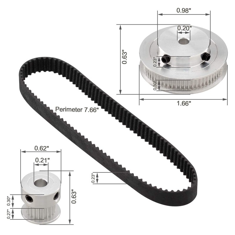 Zeelo 2PCS Set GT2 Synchronous Wheel 20&60 Teeth 5mm Bore