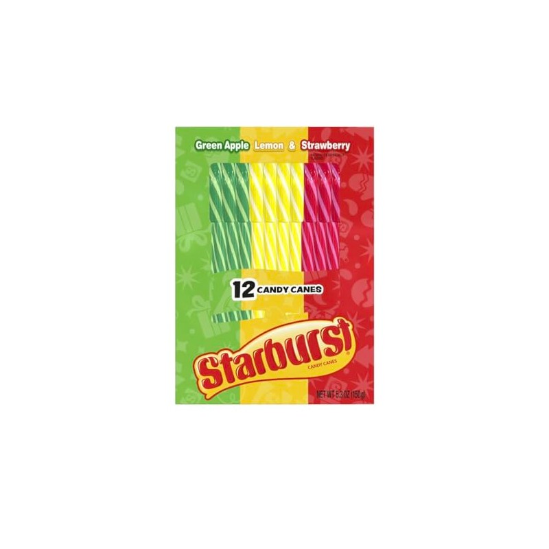 Starburst Candy Canes Green Apple, Lemon & Strawberry Flavors 5.3oz