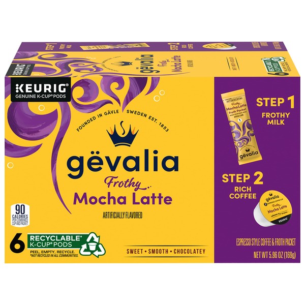 Gevalia, 2-Step K-Cup & Froth Packets, 6 Count, 5.6oz Box (Pack of 3) (Mocha Latte)