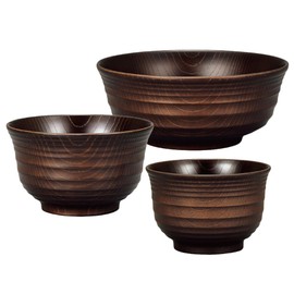 Yamanaka Lacquer Natural Range M16330 Sentan Keyaki Heather Soup Bowl & Rice Bowl Set, Dark Brown