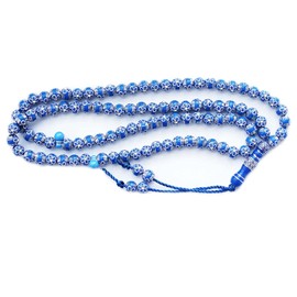 MIACIA Blue 8mm Acrylic Islamic Prayer Beads Necklace for Muslims (Unisex, 99 Beads, Silver, 24.5')