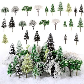 Canlierr 28 Pcs Miniature Model Trees for Diorama Mini Tiny Snowy Tree Figurine Winter Small Trees for Villages, Craft, Model Train Scenery Accessories
