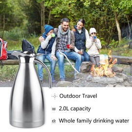 Thermal Carafe Stainless Steel Double Wall Vacuum Insulated 68 Oz Large Capacity Tea/Water Pitcher with Press Button Silver-JUNING